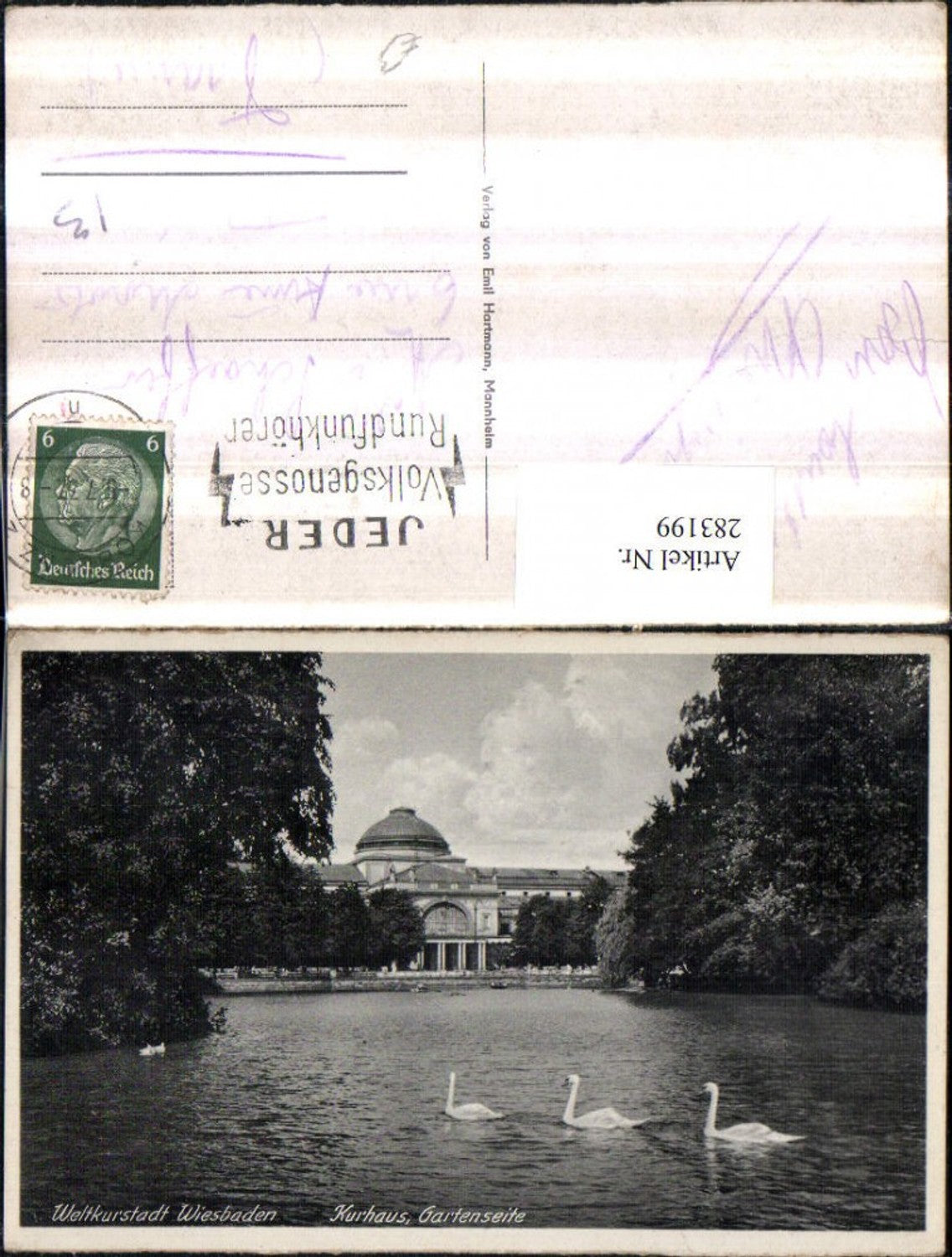 283199,Wiesbaden Kurhaus Gartenseite Teich Schwäne