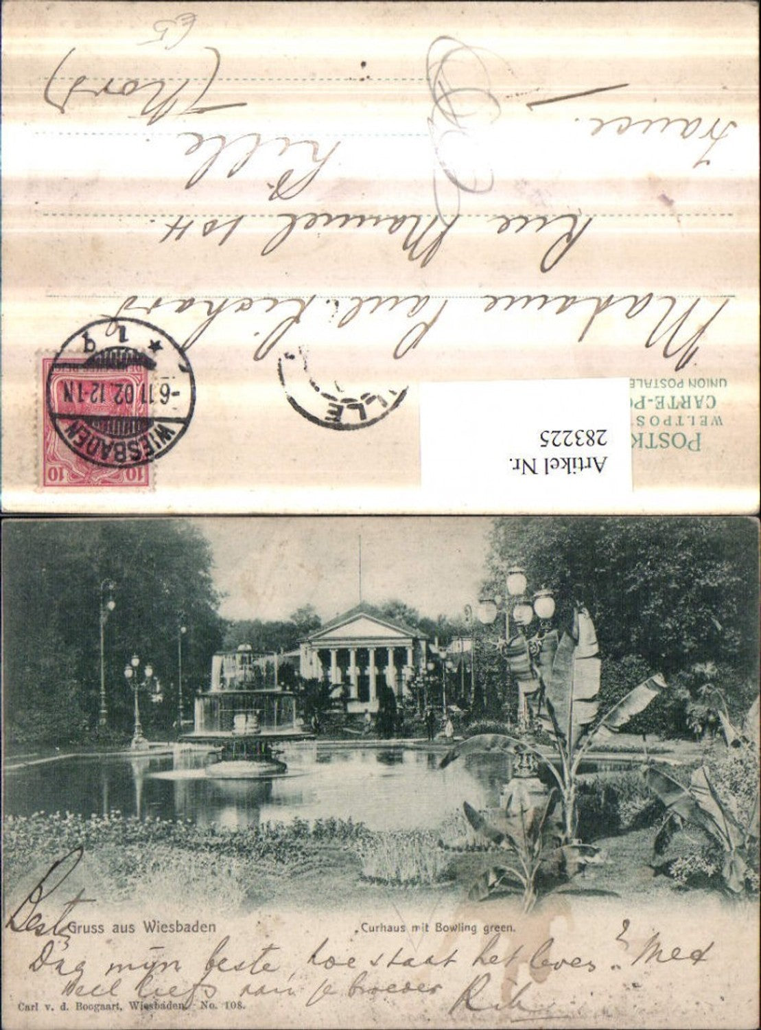 283225,Gruß aus Wiesbaden Kurhaus m. Bowling Green Garten Springbrunnen