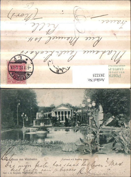 283225,Gruß aus Wiesbaden Kurhaus m. Bowling Green Garten Springbrunnen