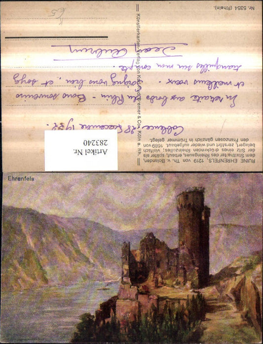 283240,Künstler AK Ruine Ehrenfels b. Rüdesheim am Rhein