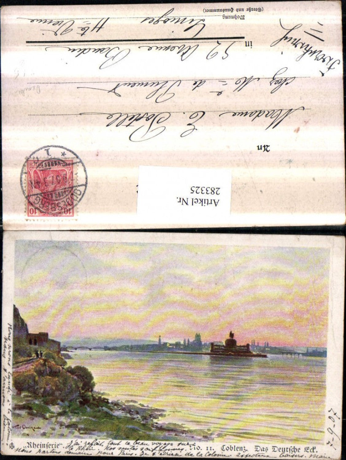 283325,Künstler AK Karl Oenike Koblenz Das Deutsche Eck m. Kaiser Wilhelm-Denkmal
