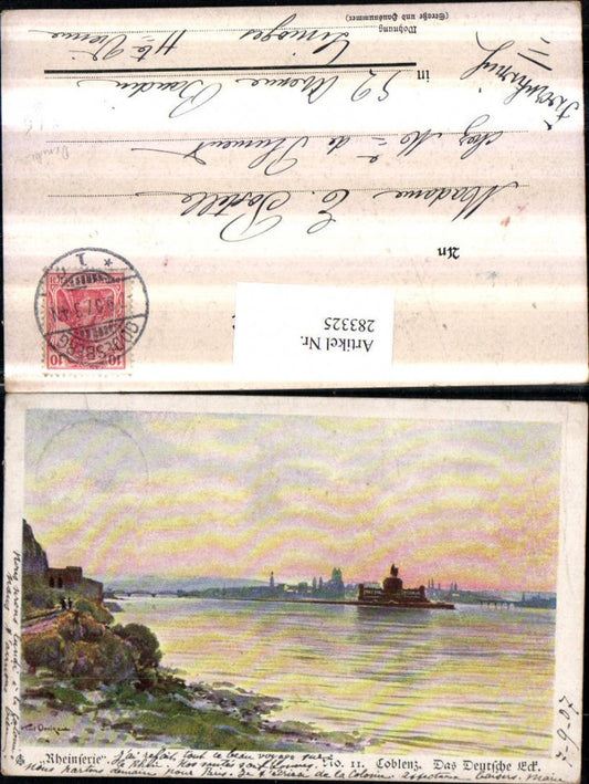 283325,Künstler AK Karl Oenike Koblenz Das Deutsche Eck m. Kaiser Wilhelm-Denkmal