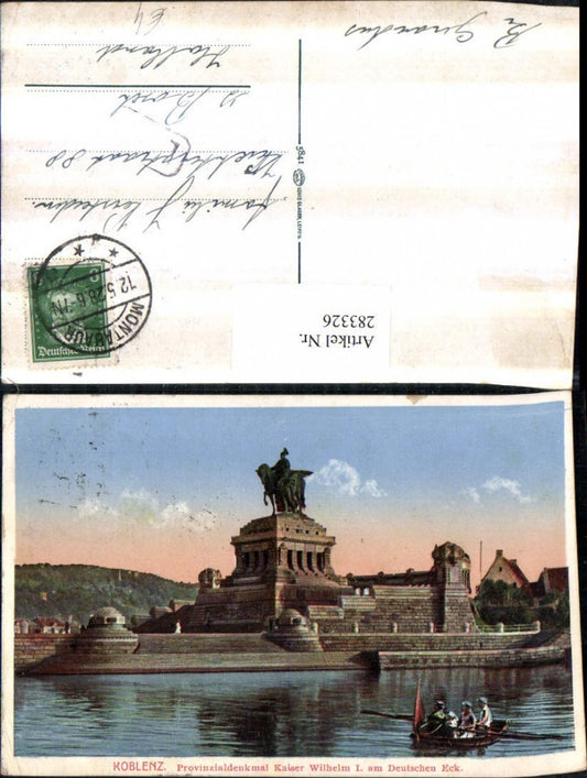 283326,Koblenz Provinzialdenkmal Kaiser Wilhelm 1 am Deutschen Eck Ruderboot Boot