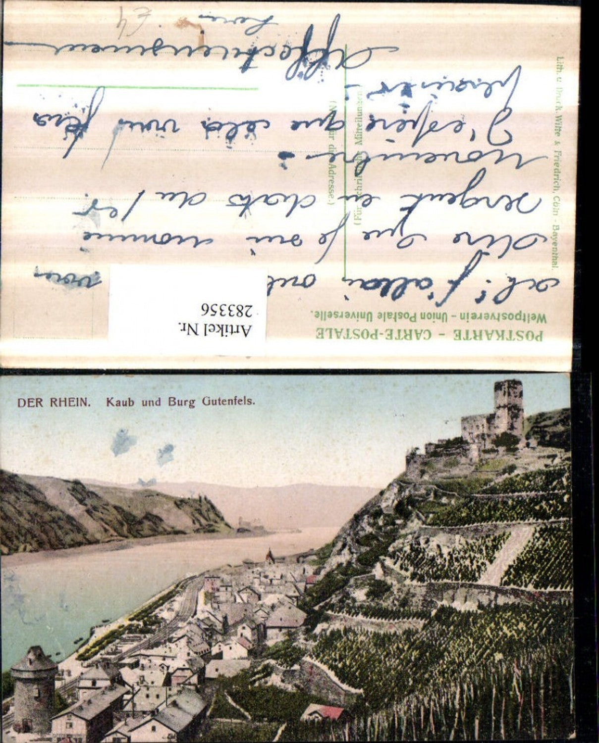 283356,Kaub Totale und Burg Gutenfels am Rhein