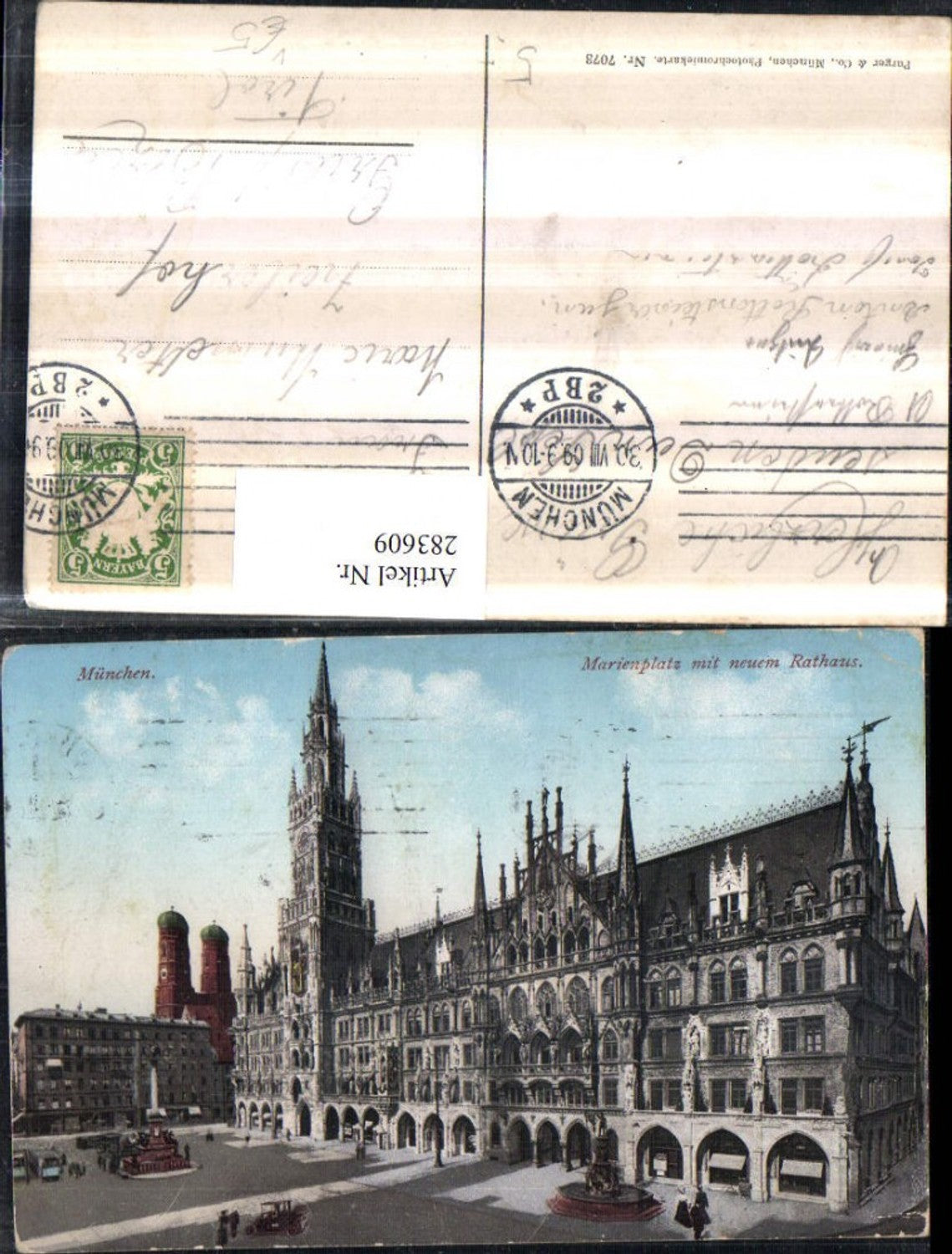 283609,München Marienplatz m. Rathaus Frauenkirche Brunnen pub Purger & Co 7073