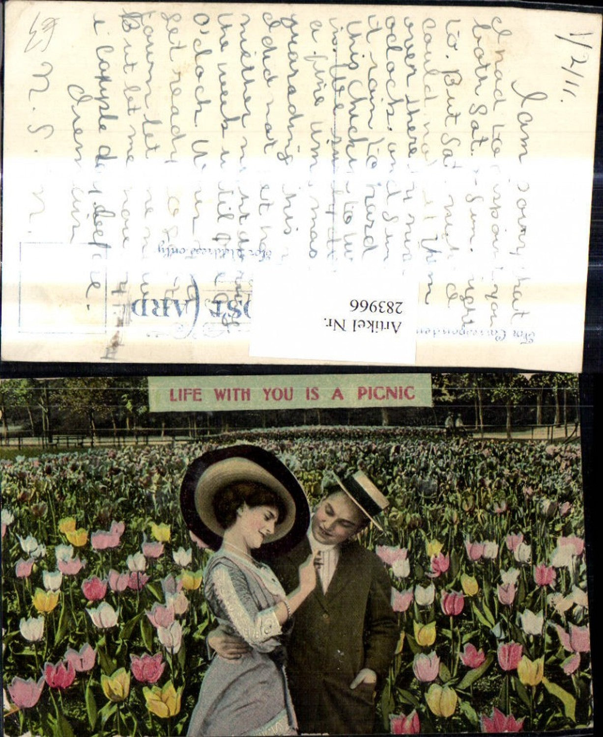 283966,Liebe Paar Umarmung Tulpenfeld Tulpen Blumen Life with you is a picnic