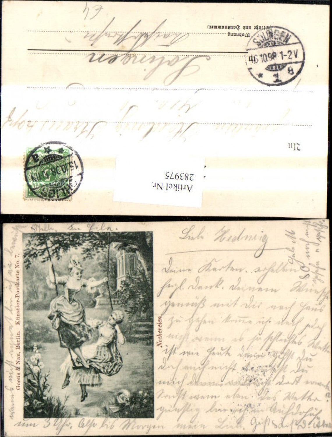 283975,Künstler Ak Neckereien Frauen a.  Schaukel Liebe
