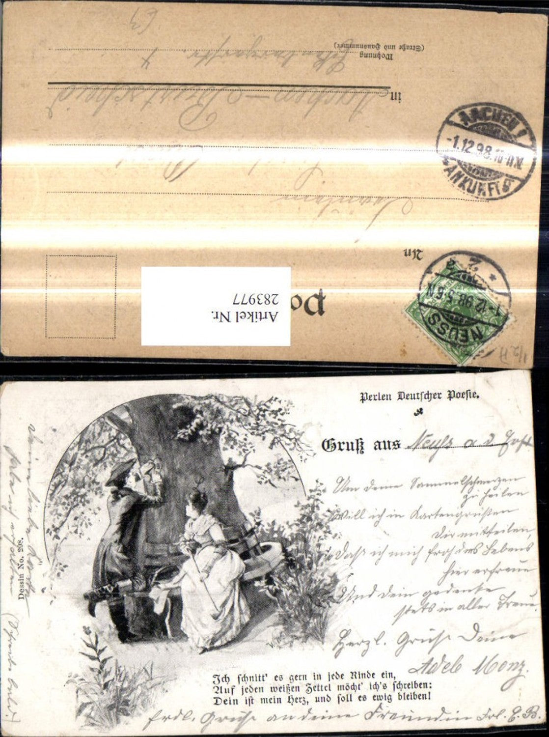 283977,Künstler Ak Liebe Paar b. Baum Mann schnitzt Herz i. Stamm Spruch Text