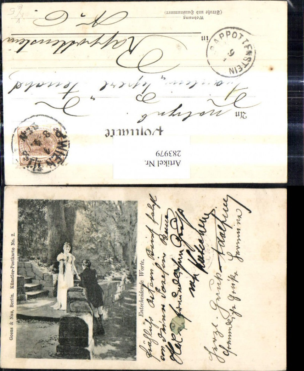 283979,Künstler Ak Entscheidende Worte Liebe Paar b. Steinmauer Garten pub Goens & Nau 2
