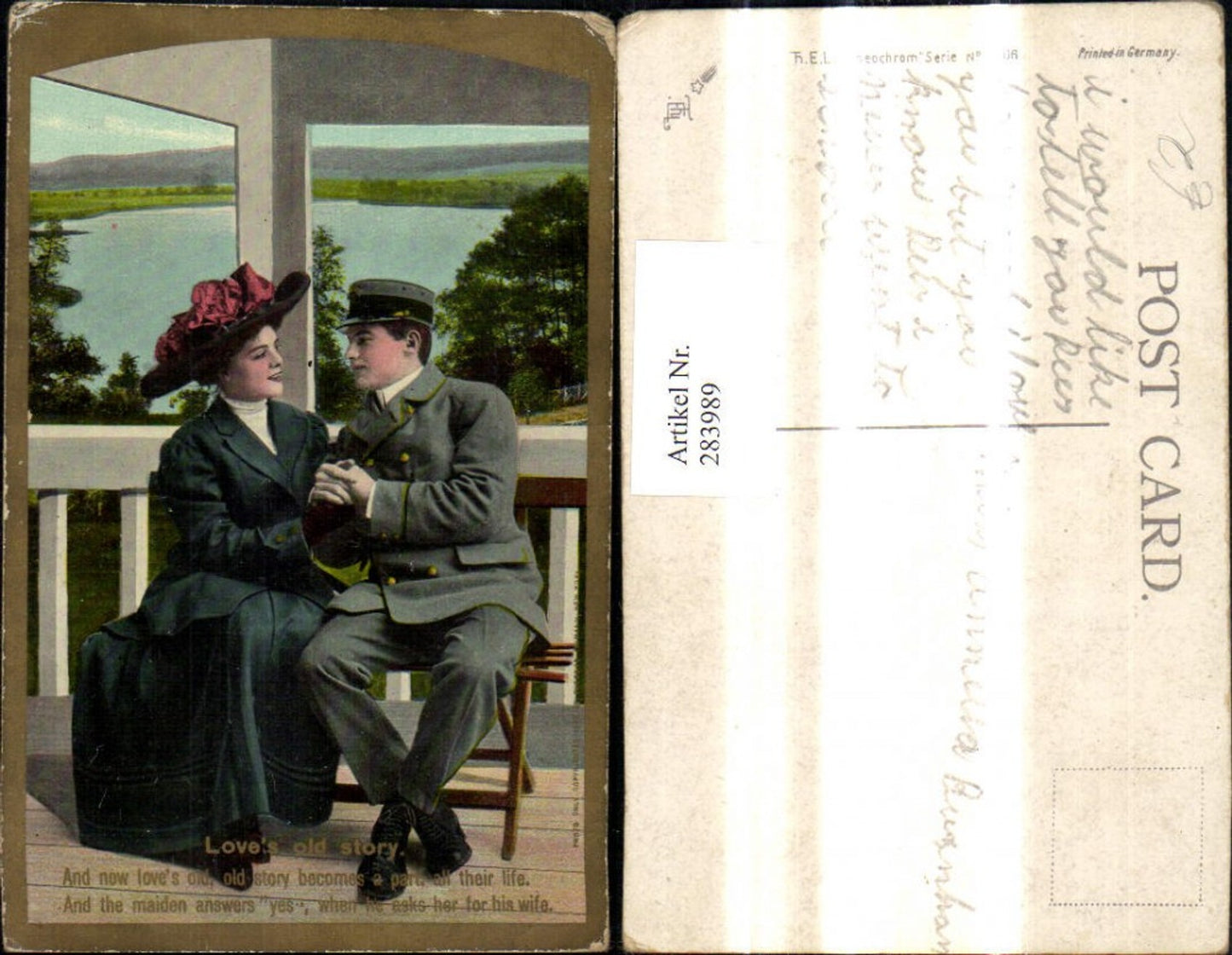 283989,Liebe Paar Händchenhalten a. Bank Love is old story Text Goldverzierung