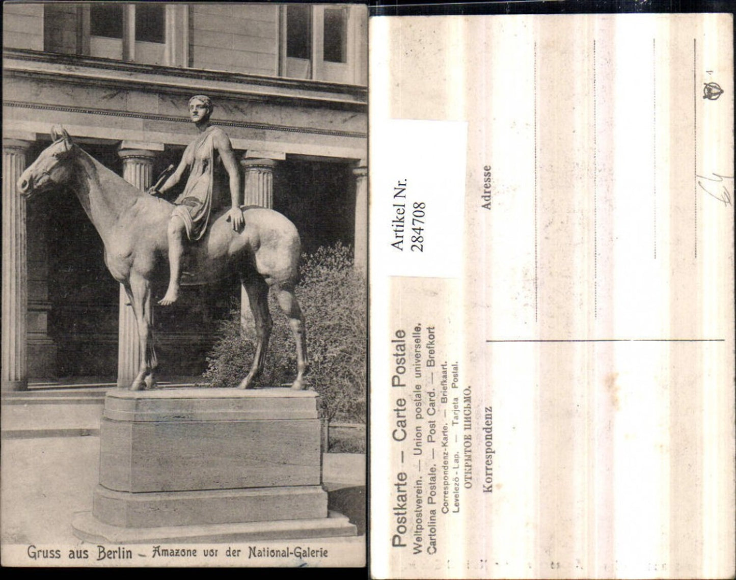 284708,Gruß aus Berlin Amazone Statue vor der Nationalgalerie