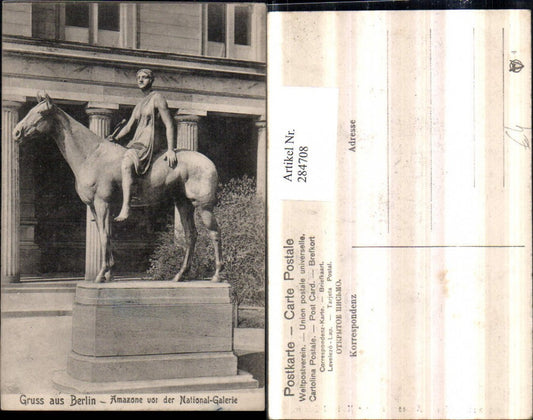 284708,Gruß aus Berlin Amazone Statue vor der Nationalgalerie