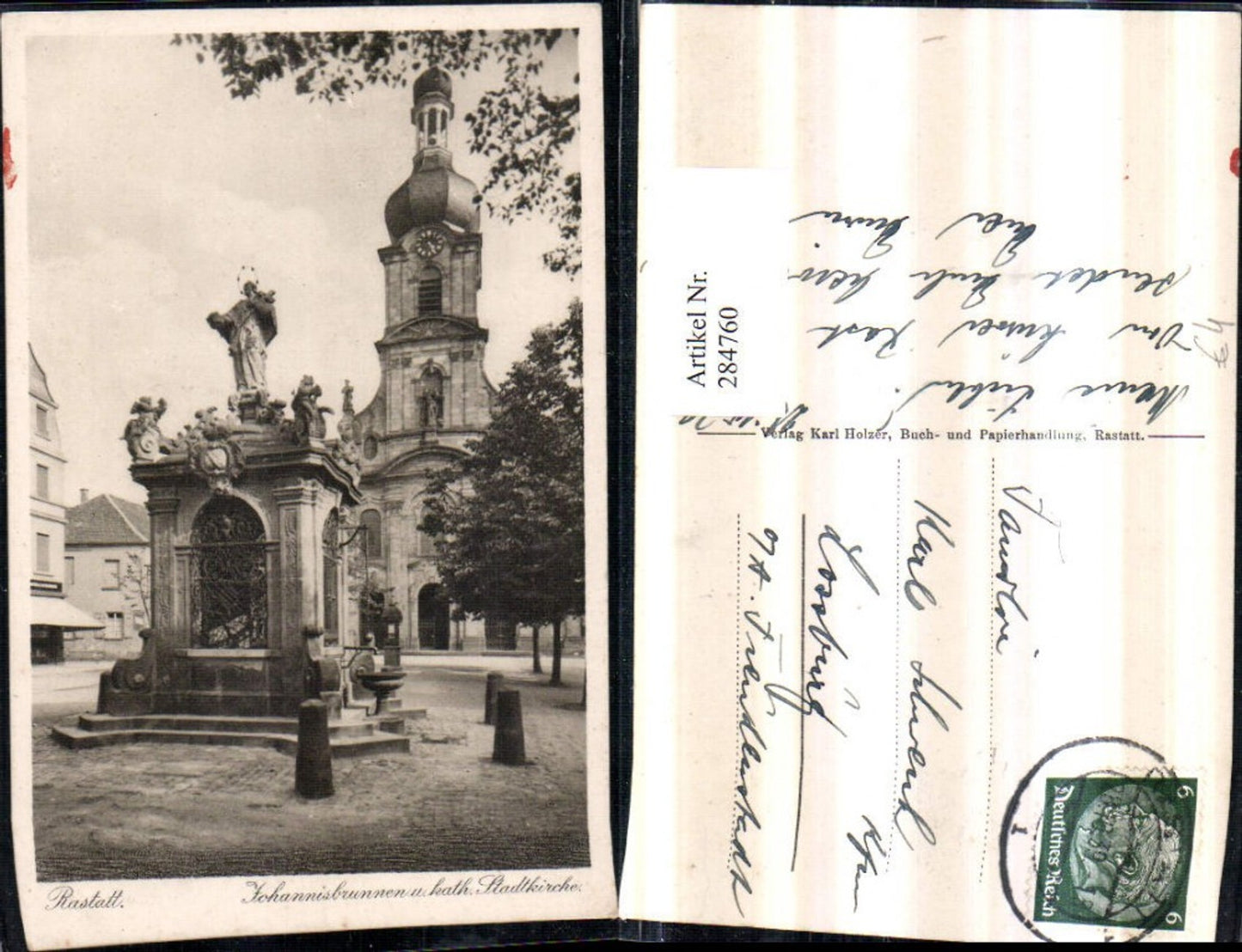 284760,Rastatt Johannisbrunnen Brunnen u. Katholische Stadtkirche