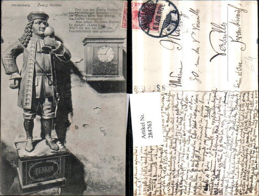 284763, Heidelberg Dwarf Perkeo in the Castle Statue Text Saying