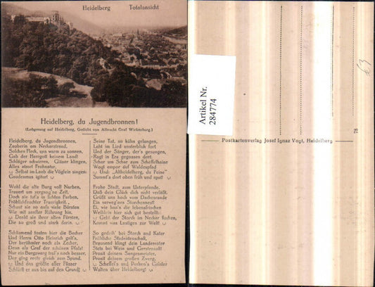 284774, Heidelberg Total with castle Poem Text by Albrecht Graf Wickenburg