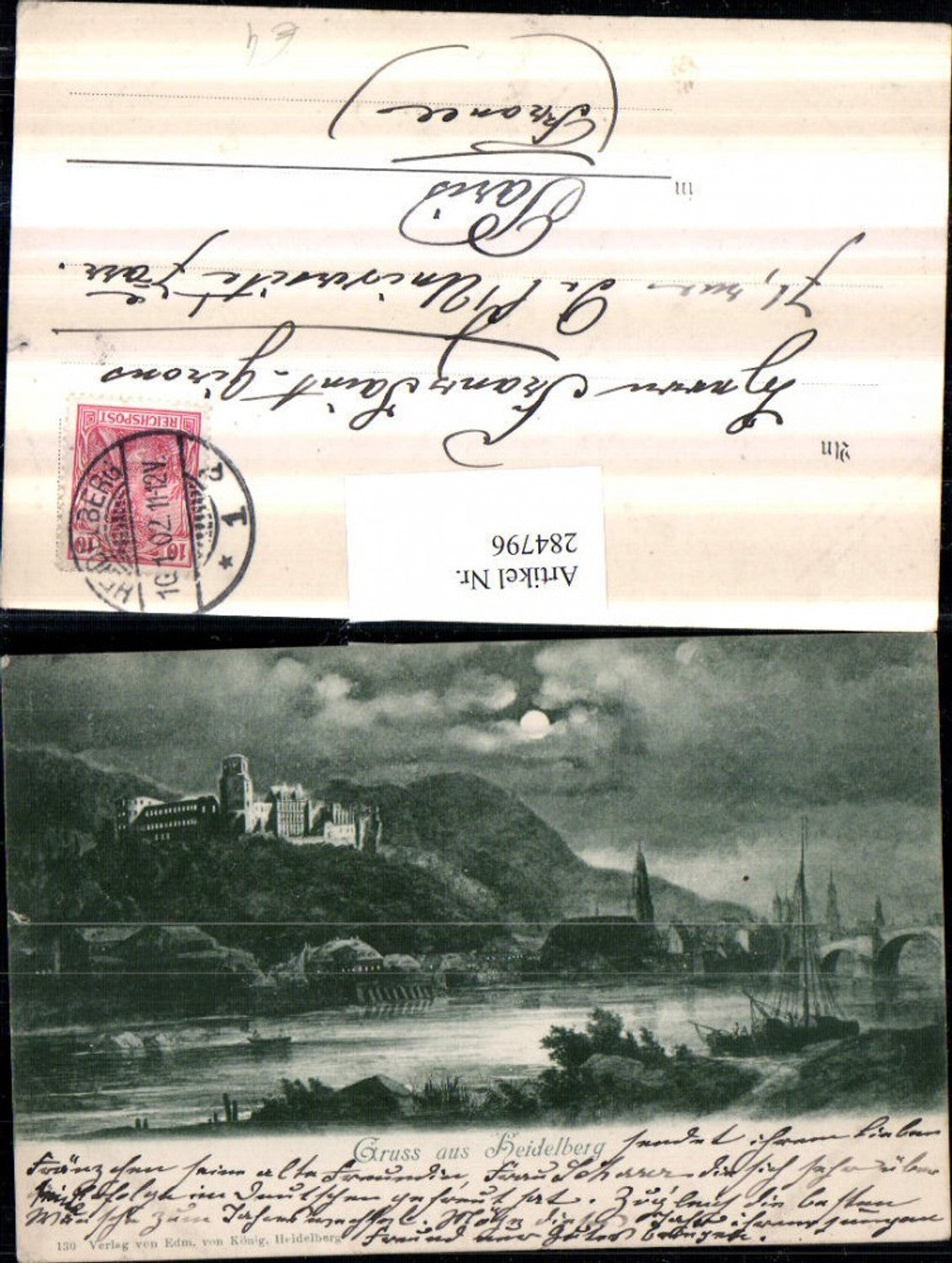 284796,Gruß aus Heidelberg Teilansicht Brücke Schloss Mondschein
