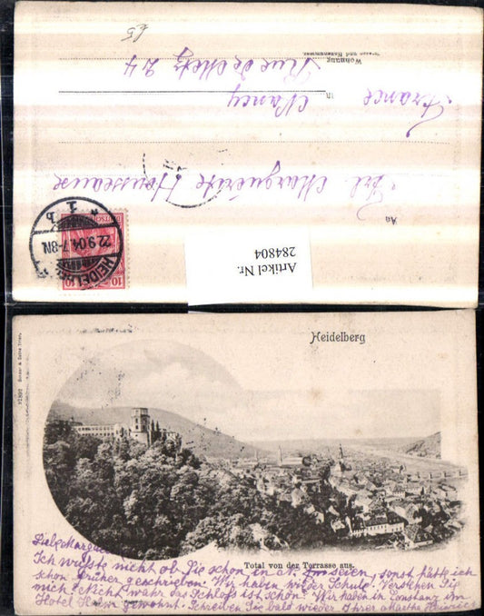 284804,Postcard of Heidelberg, total view of the castle from the terrace