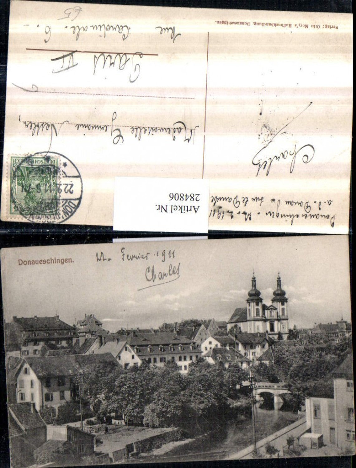 284806,Donaueschingen Teilansicht Kirche Brücke