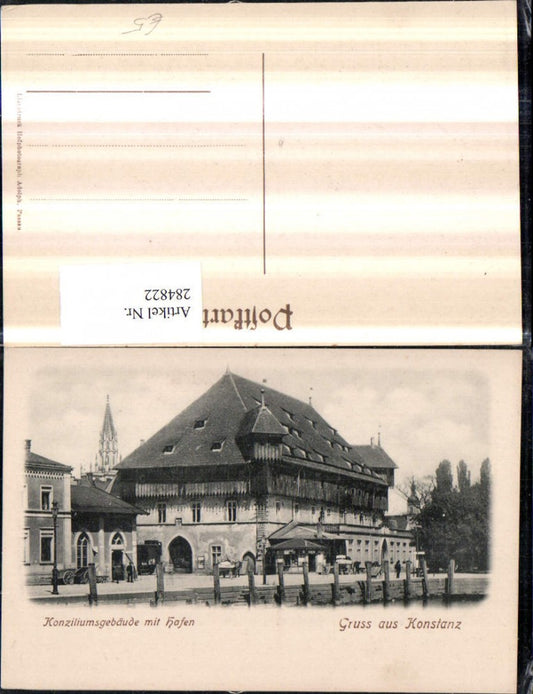 284822, Greetings from Constance on Lake Constance, Council Building with harbor