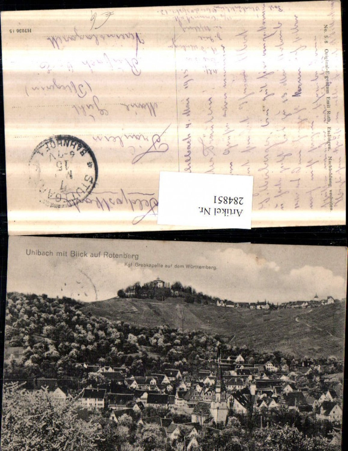 284851,Uhlbach Totale m. Blick auf Rotenberg Grabkapelle auf d. Württemberg