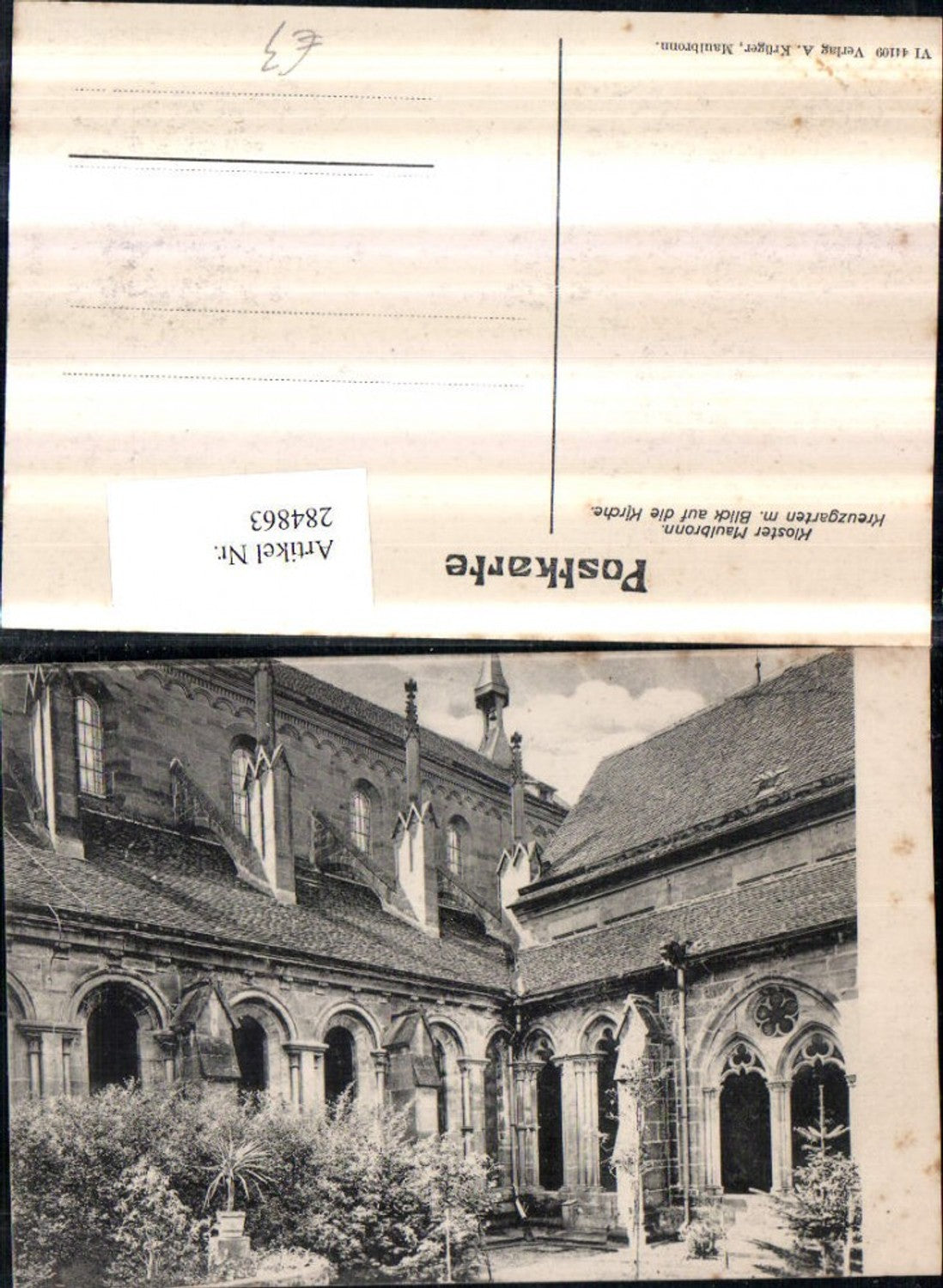 284863,Kloster Maulbronn Kreuzgarten m. Blick auf d. Kirche Arkaden