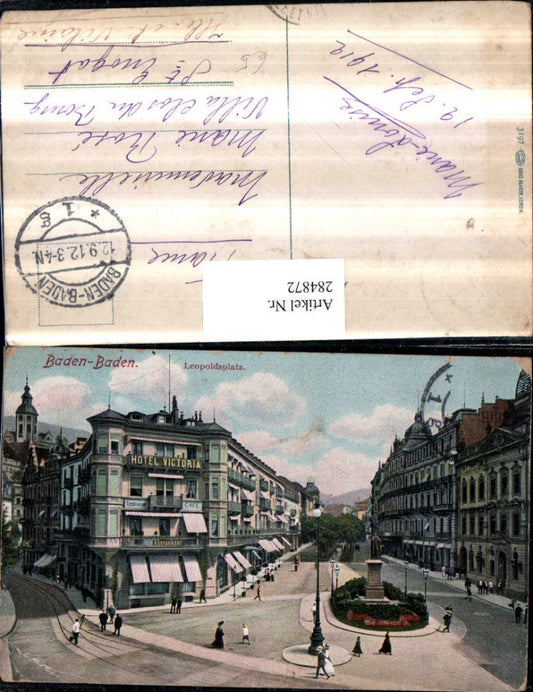 284872, Baden-Baden Leopoldsplatz Street view Hotel Victoria Monument