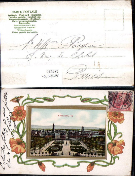 284936, embossed AK Art Nouveau Karlsruhe Total Passepartout Flowers