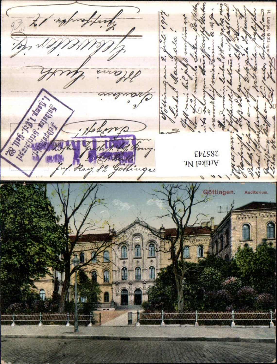 285743,Göttingen Auditorium Feldpost 1. Ersatz-Batterie 82 Stempel