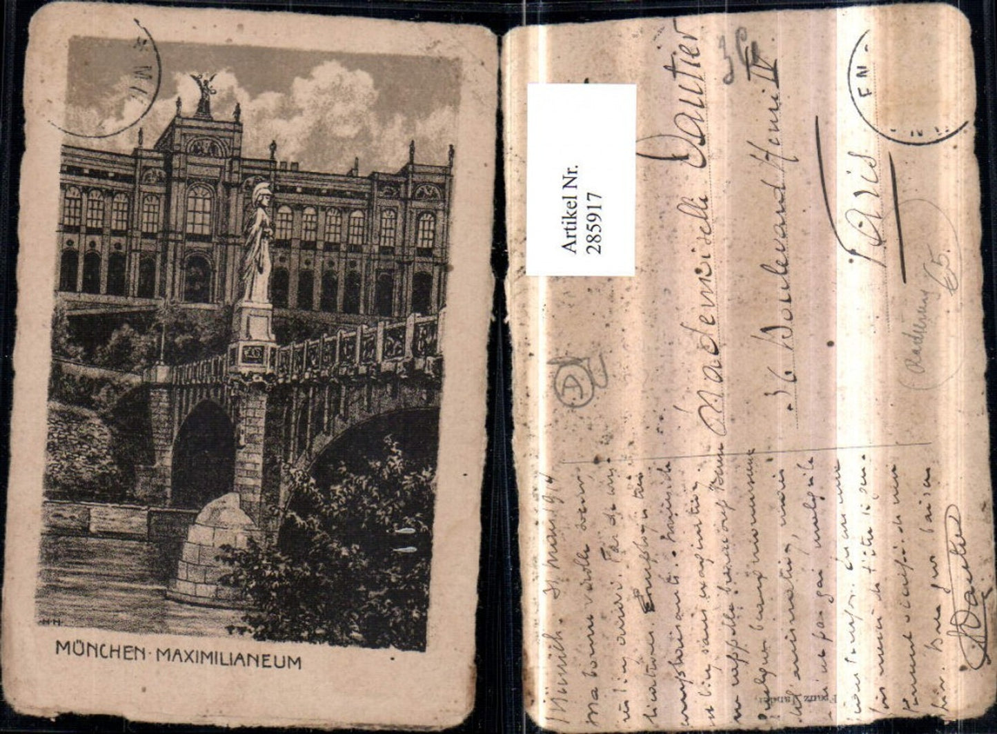 285917,Künstler AK Radierung München Maximilianeum Brücke
