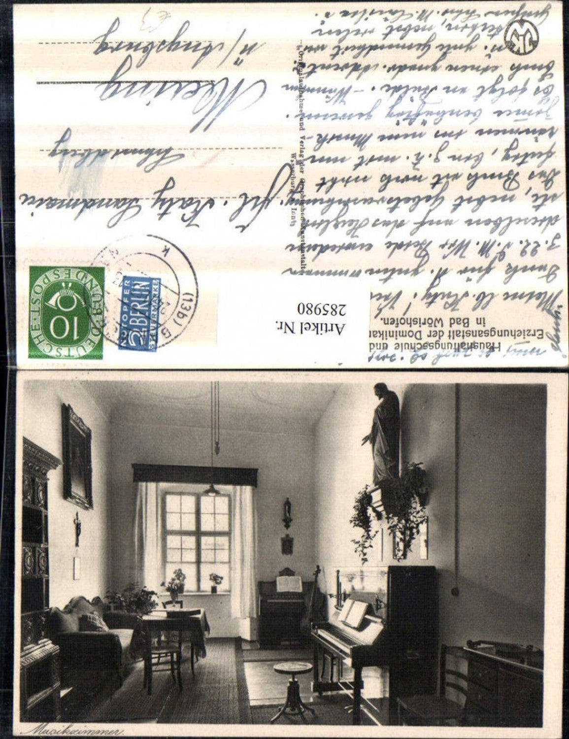285980,Bad Wörishofen Haushaltungsschule u. Erziehungsanstalt d. Dominikanerinnen Musikzimmer Klavier