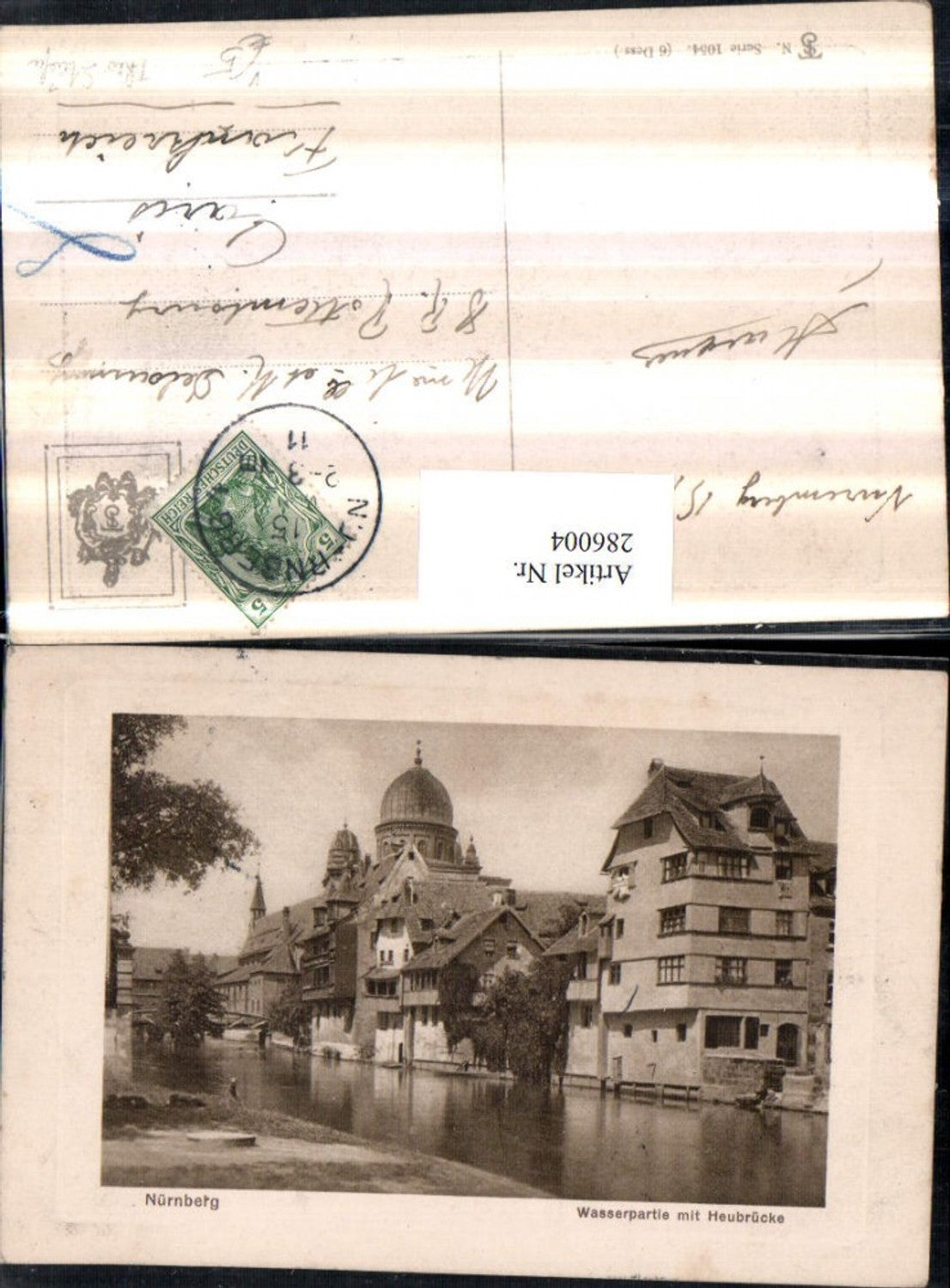 286004,Präge AK Nürnberg Wasserpartie m. Heubrücke pub Theo Stroefer 1054