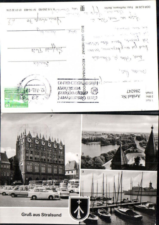 286247,Stralsund Rathaus Hafen Frankenvorstadt Segelboote Mehrbildkarte