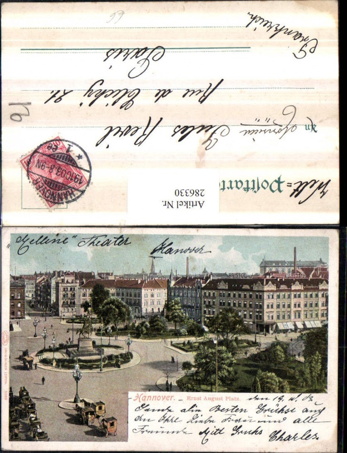 286330,Hannover Ernst August-Platz Denkmal Hotel Bristol Kutschen