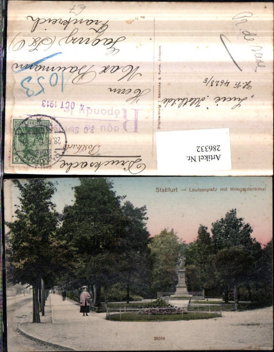 286332,Staßfurt Louisenplatz m. Kriegerdenkmal Stempel Recu Einschreiben