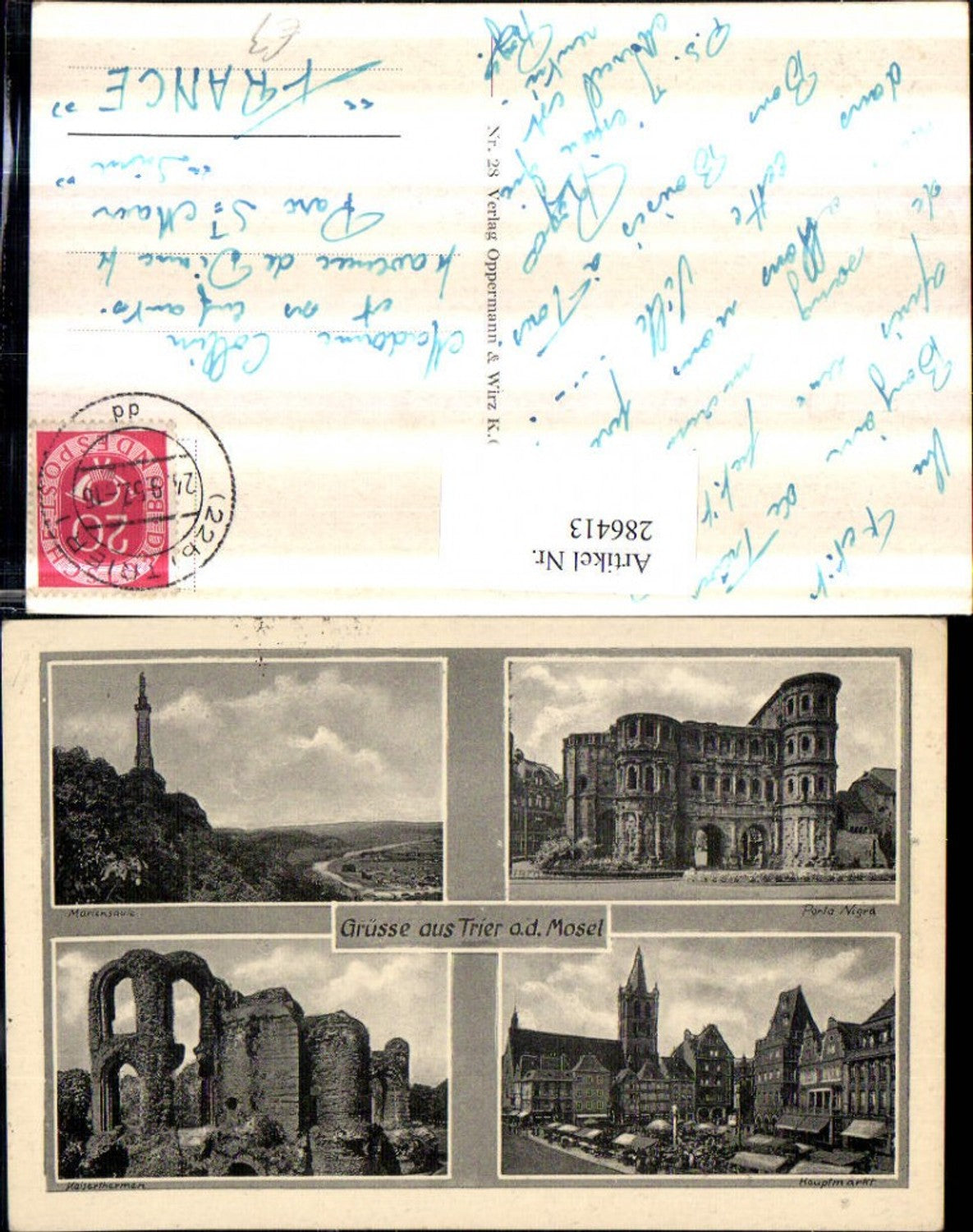 286413,Trier an d. Mosel Porta Nigra Kaiserthermen Mariensäule Hauptmarkt Mehrbildkarte