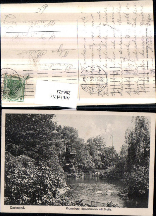 286423,Dortmund Kronenburg Schwanenteich m. Grotte
