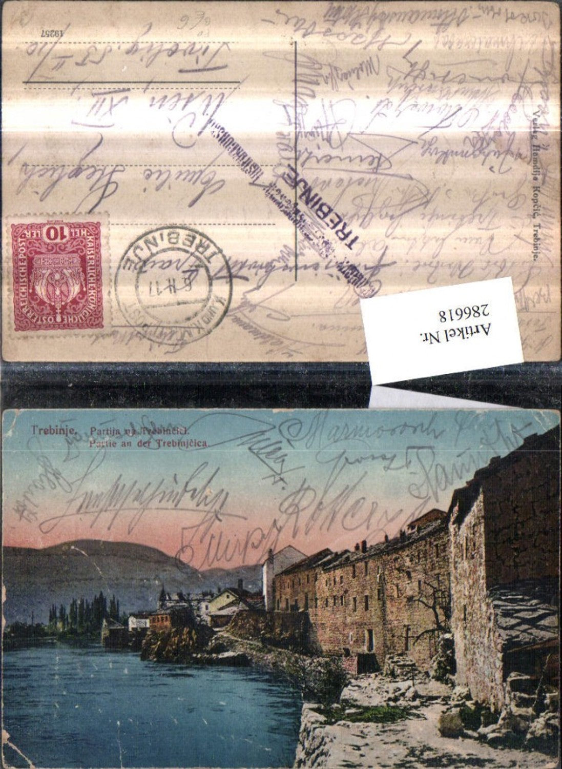 286618,Trebinje Trebing Partie an d. Trebinjcica Feldpost Stempel