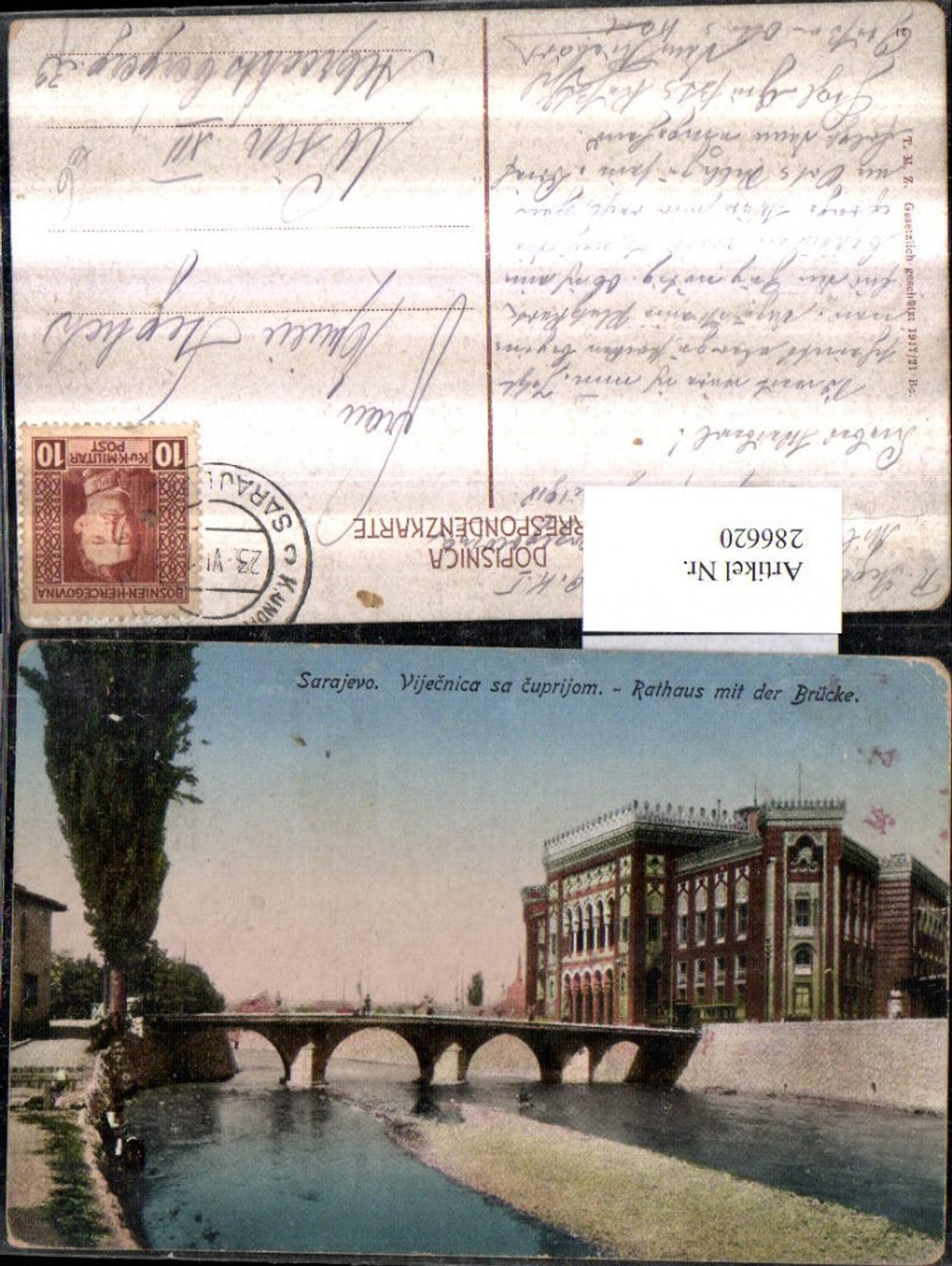 286620,Sarajevo Vijecnica sa cuprijom Rathaus m. Brücke