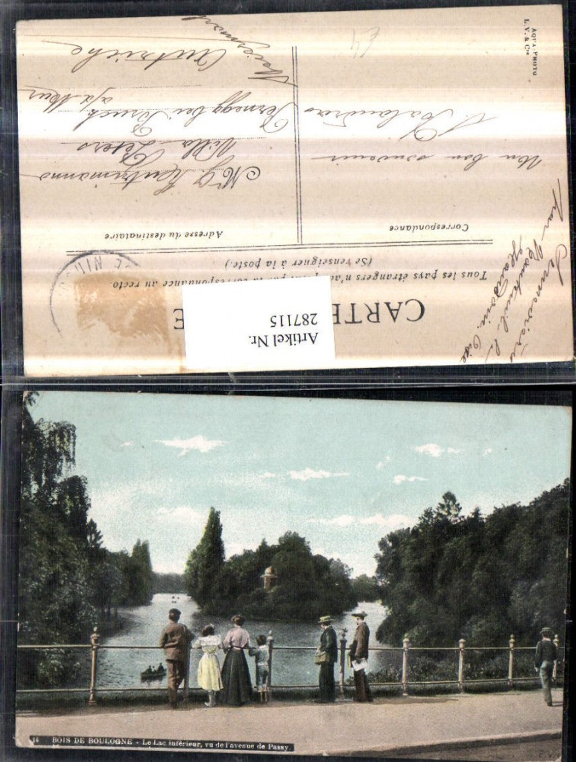 287115,Paris Bois de Boulogne Le Lac inferieur vu de l'avenue de Passy