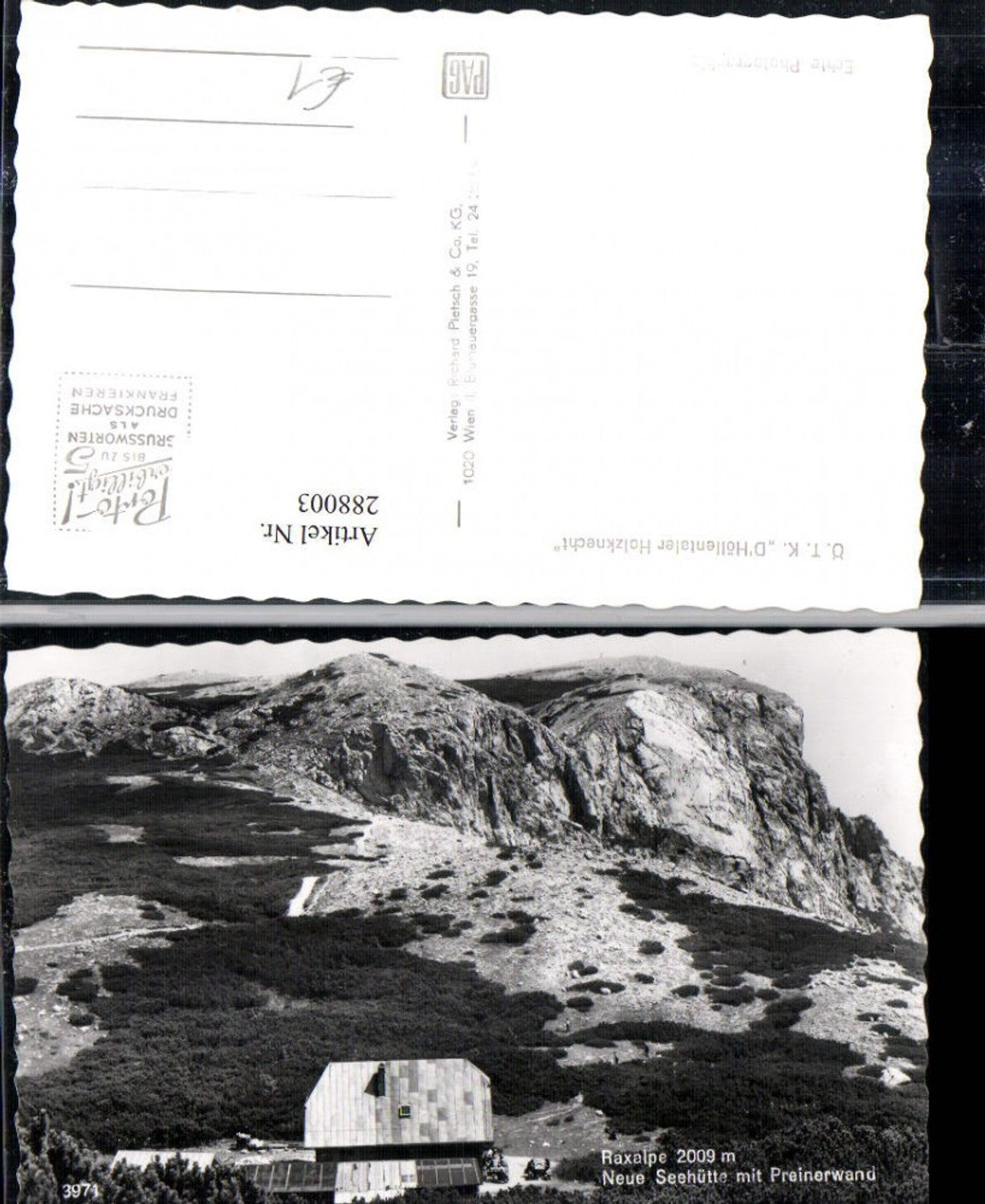 288003,Raxalpe Neue Seehütte Berghütte m. Preinerwand b. Prein