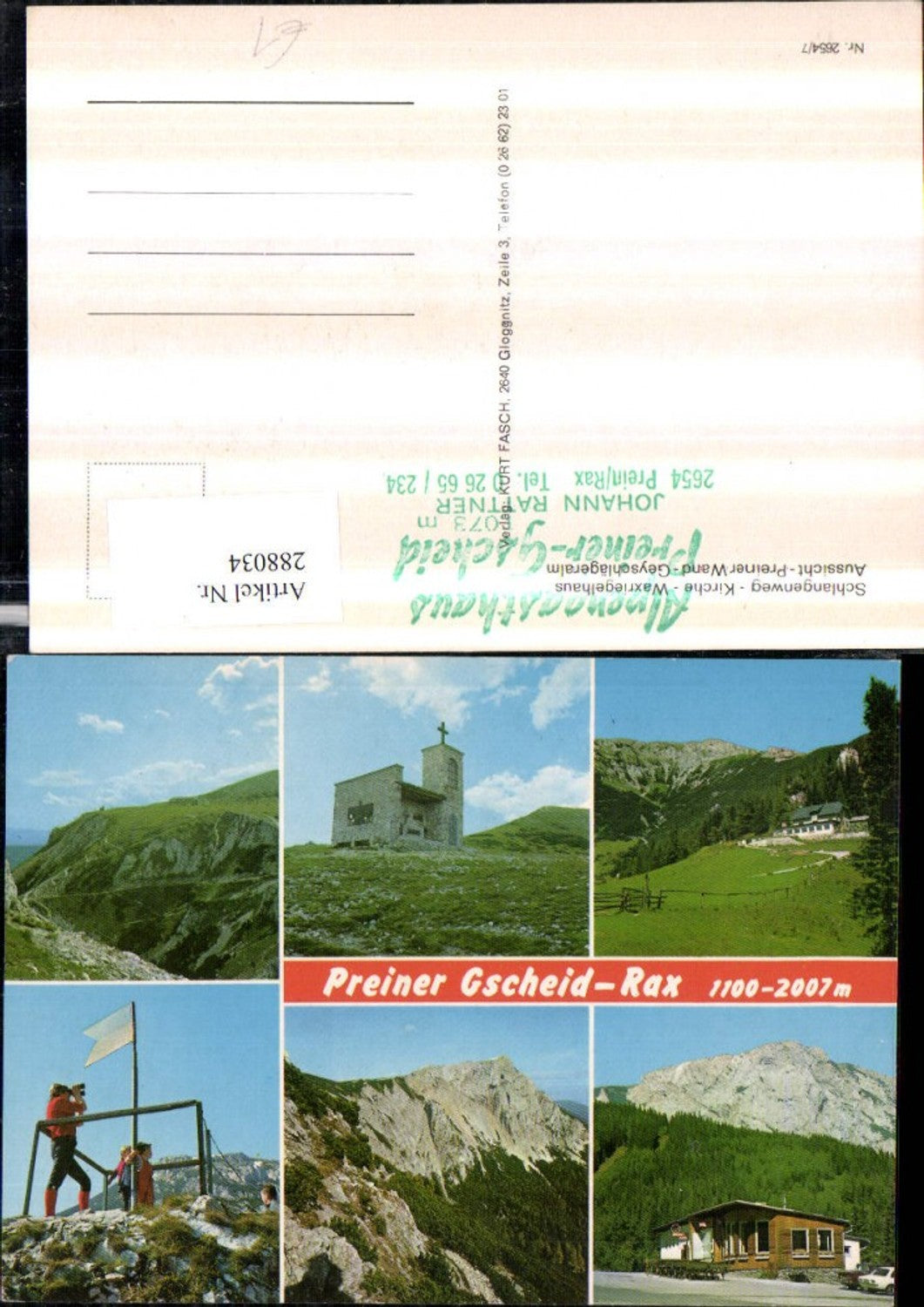288034,Preiner Gscheid Rax Schlangenweg Kirche Waxriegelhaus Mehrbildkarte b. Prein