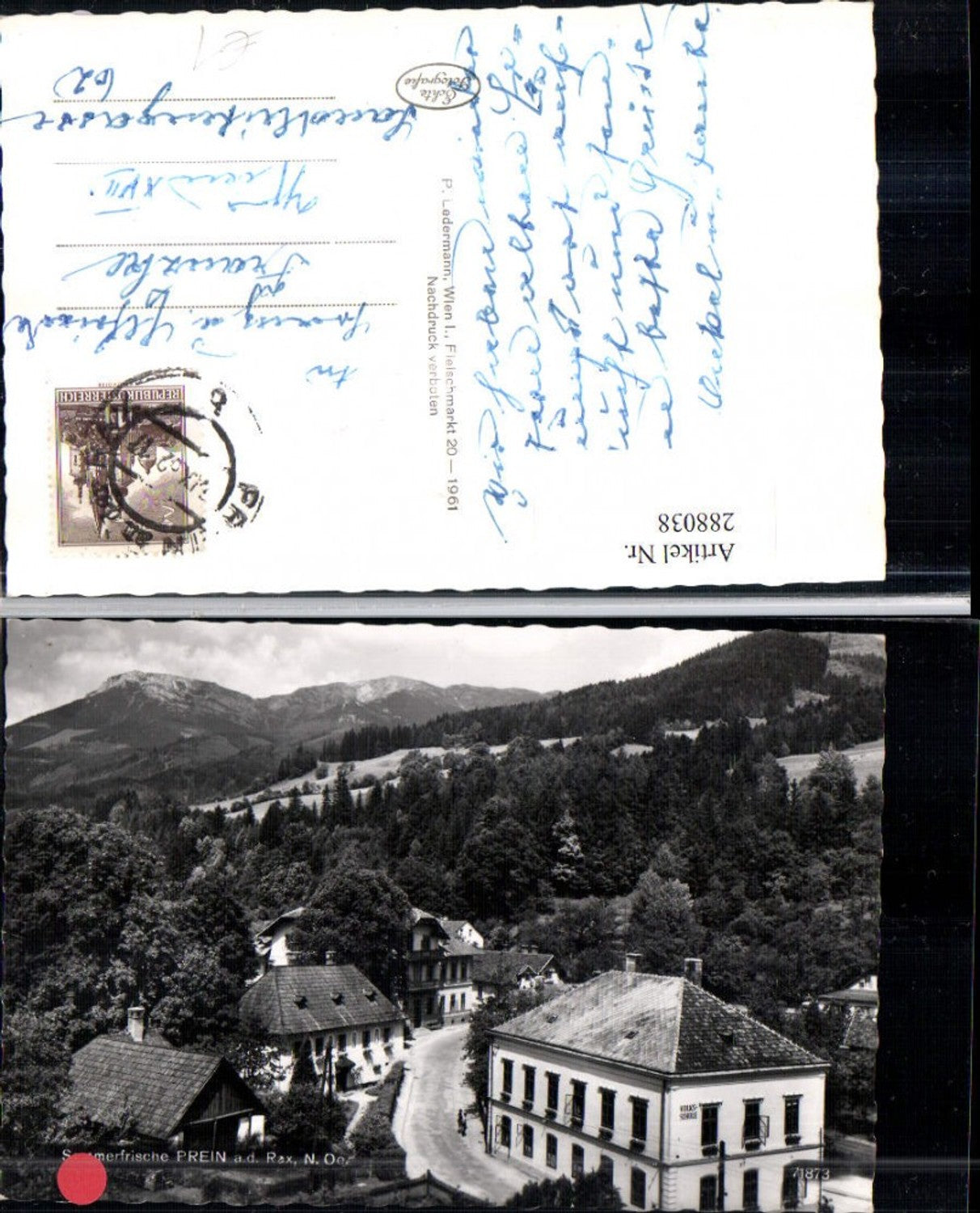 288038,Prein an d. Rax Teilansicht Volksschule Bergkulisse