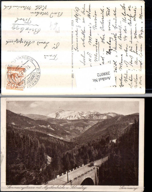 288072,Semmering Semmeringstraße m. Myrthenbrücke Brücke u. Schneeberg Bergkulisse