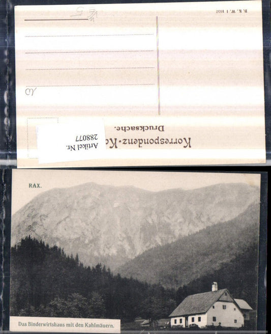 288077,Rax Binderwirtshaus m. d. Kahlmäuern Bergkulisse b. Schwarzau pub Brüder Kohn B.K.W.I. 1057
