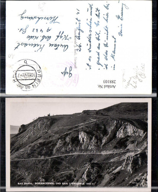 288103,Rax Schlangenweg u. Karl Ludwig-Haus Berghütte Bergkulisse b. Prein