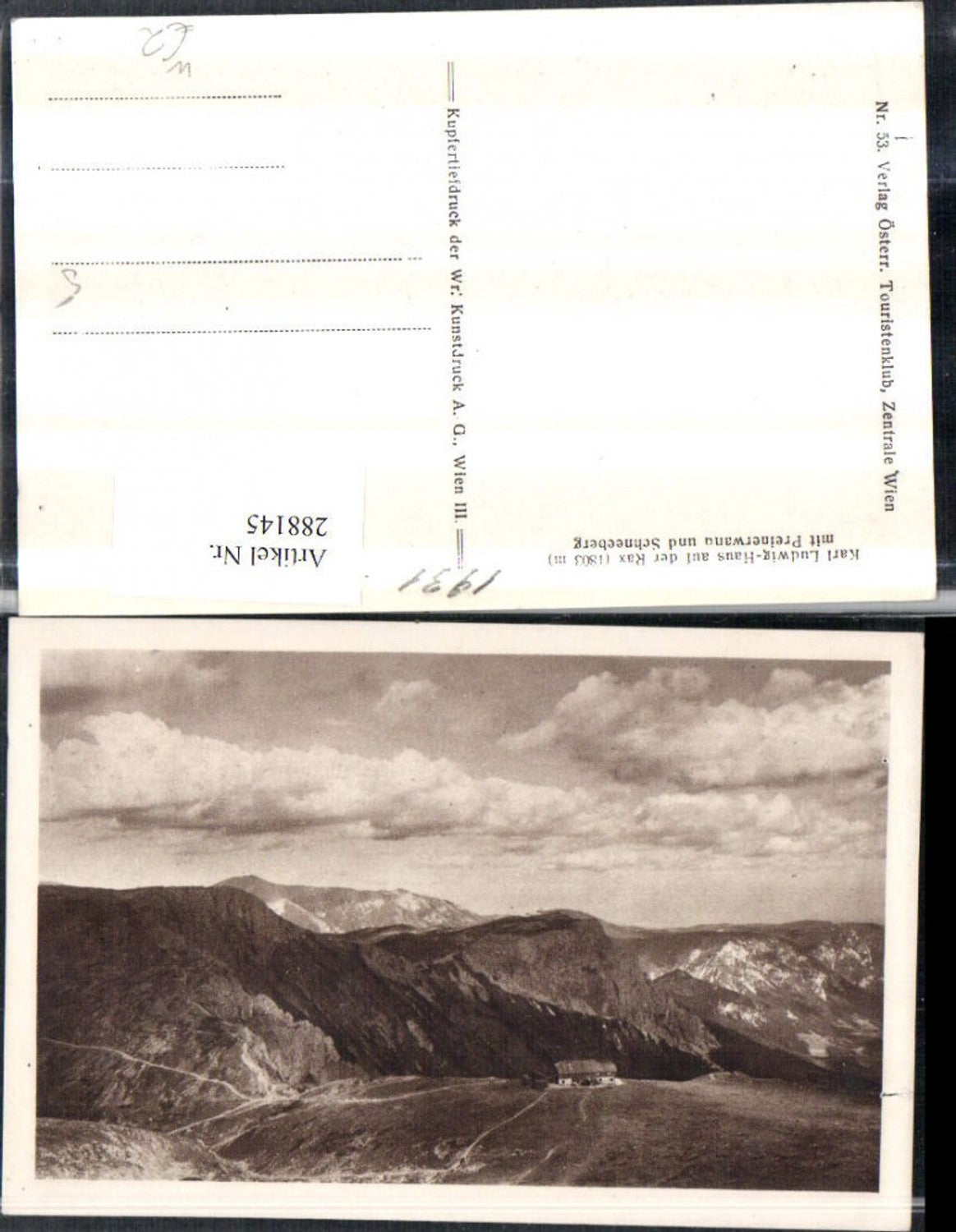 288145,Karl Ludwig-Haus auf d. Rax m. Preinerwand u. Schneeberg Bergkulisse b. Prein