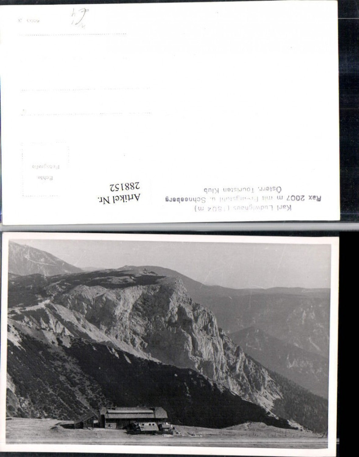 288152,Karl Ludwig-Haus auf d. Rax m. Predigstuhl u. Schneeberg Bergkulisse b. Prein