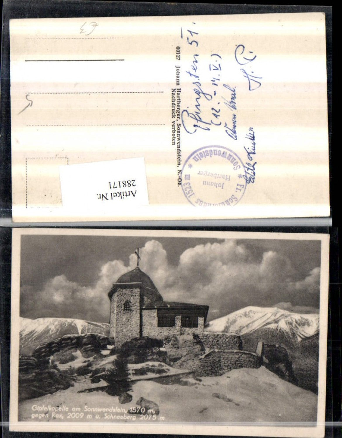288171,Gipfelkapelle am Sonnwendstein geg. Rax u. Schneeberg Bergkulisse b. Semmering