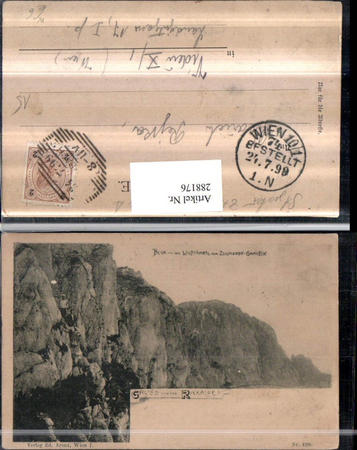 288176,Gruß von d. Raxalpe Blick von d. Wildfährte zum Zsigmondy-Gamseck Bergkulisse b. Prein