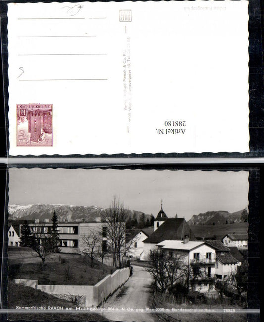 288180,Raach am Hochgebirge Teilansicht Kirche Bundesschullandheim geg. Rax Bergkulisse